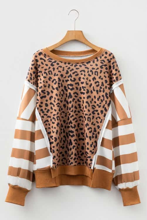 Leopard - striped sleeve pullover
