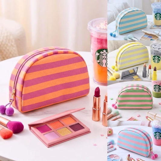 Striped makeup bag