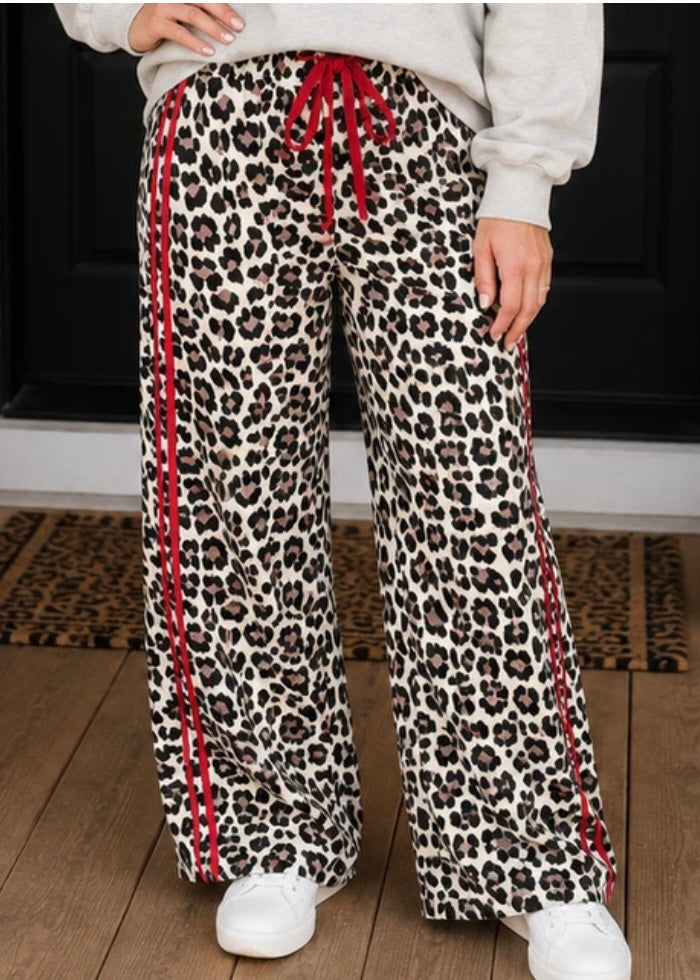 Red stripe leopard pants