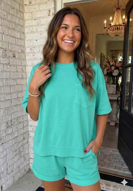 Relaxed 2 piece TEAL short set